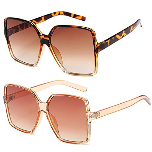 Dollger Oversized Square Sunglasses for Women Big Large Wide Fashion Shades for Men 100% UV Protection Brown+Brown leopard | Amazon (US)