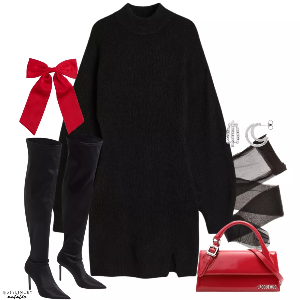 Red Knit Turtleneck with Black Tights Outfits (2 ideas & outfits)