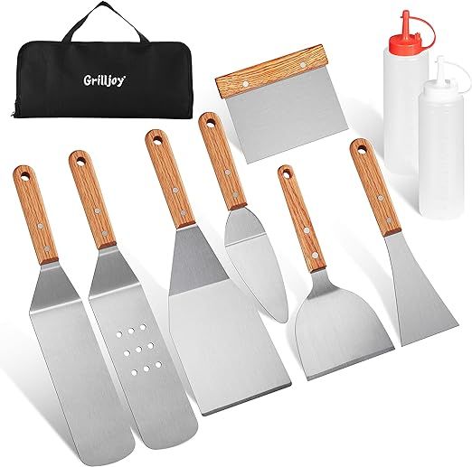 grilljoy 10PC Professional Griddle Spatula Set-Food Grade Stainless Steel Breakfast Kit-Grill Gri... | Amazon (US)