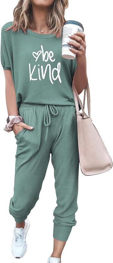 FARORO Lounge Sets for Women 2 Piece Outfits Short Sleeve Tops + Long Pants Joggers PJ Sets Night... | Amazon (US)