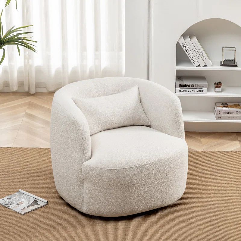 Arijit 34" Wide Boucle Upholstered Swivel Armchair | Wayfair North America