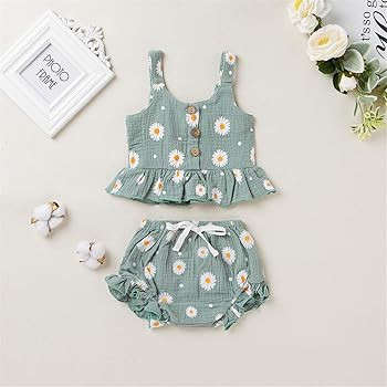 Infant Toddler Baby Girl Summer Clothes Daisy Floral Ruffle Sleeveless Tank Shirt Halter Crop Top... | Amazon (US)