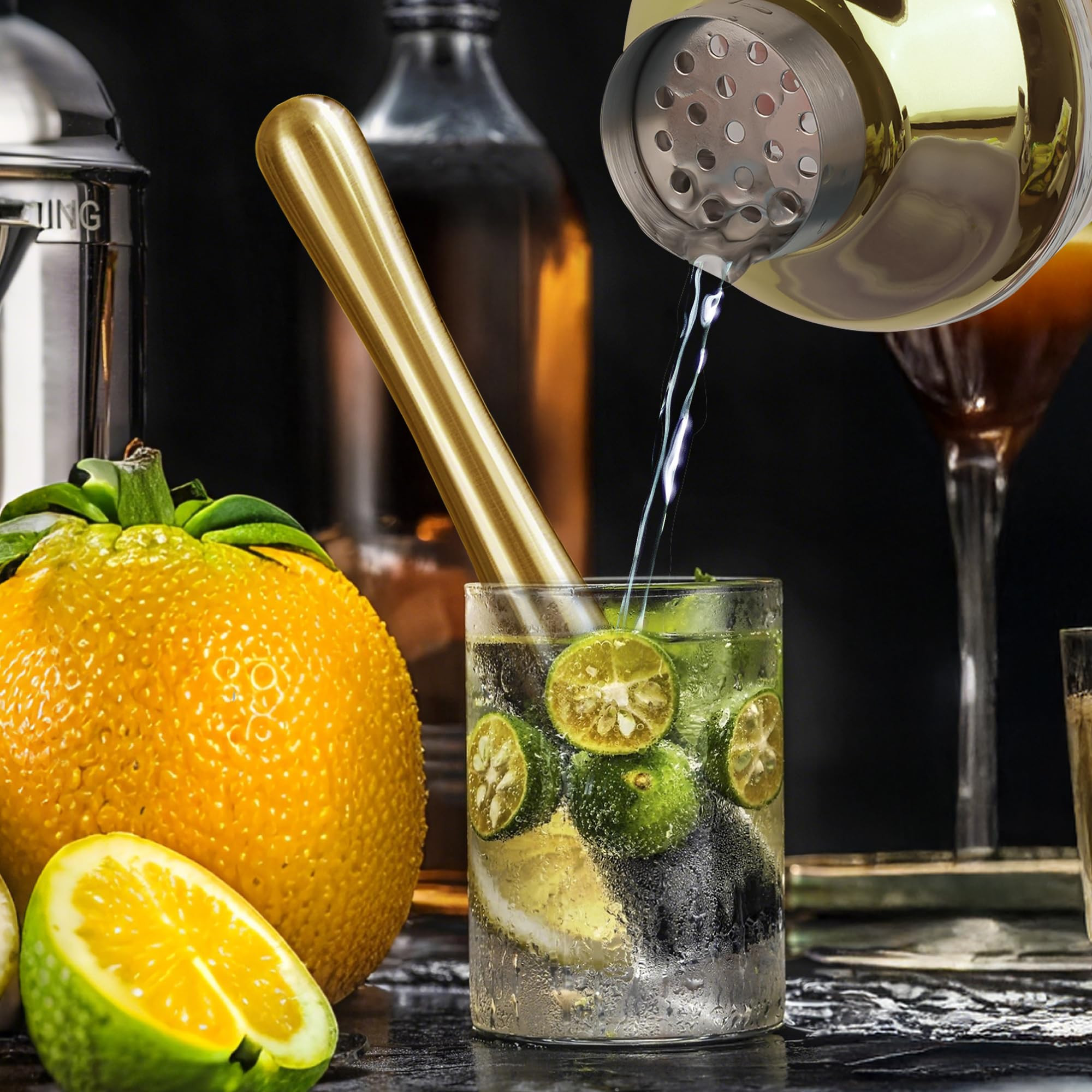 Glass Cocktail Shaker, Martini Shaker with Strainer for Bars, Whiskey, Cocktails 17oz (Gold) | Amazon (US)