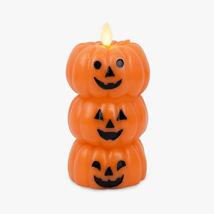 Luminara Stacked Jack-o-Lanterns Pumpkins Figural (Russet Orange) Flameless Candle Real Wax Movin... | Amazon (US)