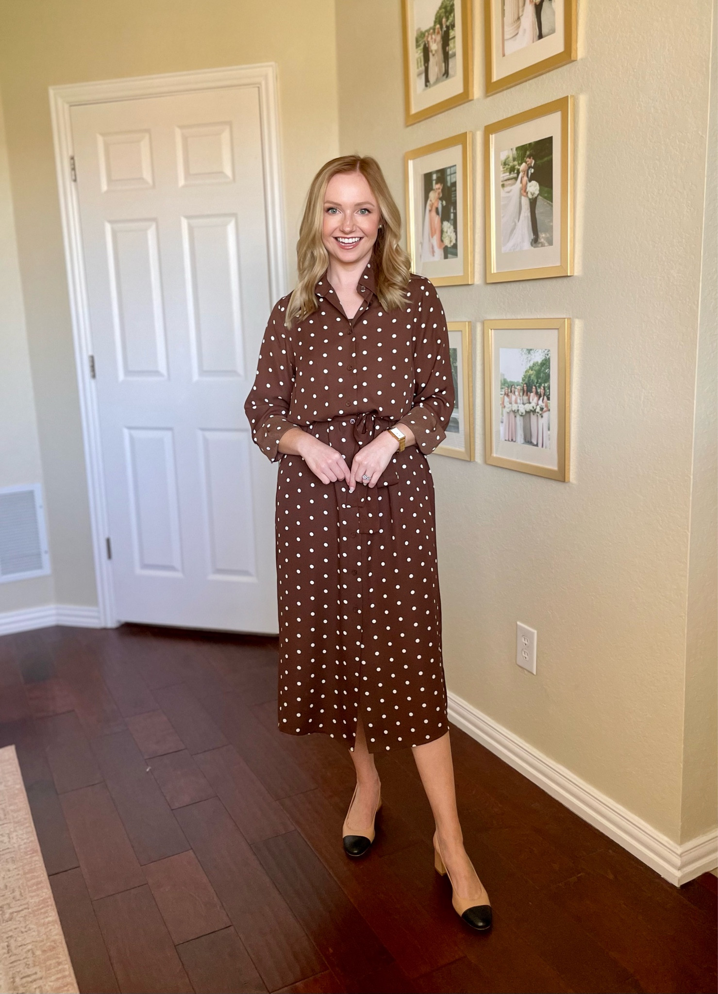 Wearing an XS | polka dot dress, brown dress, midi dress, fall workwear, work dress, work outfit 

#LTKStyleTip #LTKWorkwear #LTKSeasonal