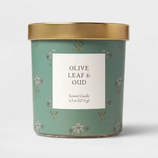 Olive Leaf & Oud Collection Decal Glass Lidded Candle Green - Threshold™ | Target