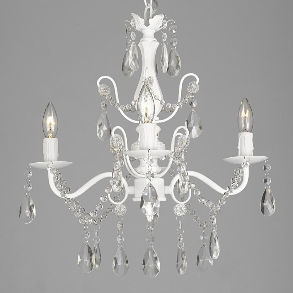 CHARLES SEROUYA & SON Contemporary 4-Light White Iron and Crystal Chandelier | The Home Depot