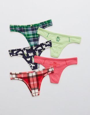 Aerie Cotton Holiday Thong Underwear 5-Pack | American Eagle Outfitters (US & CA)