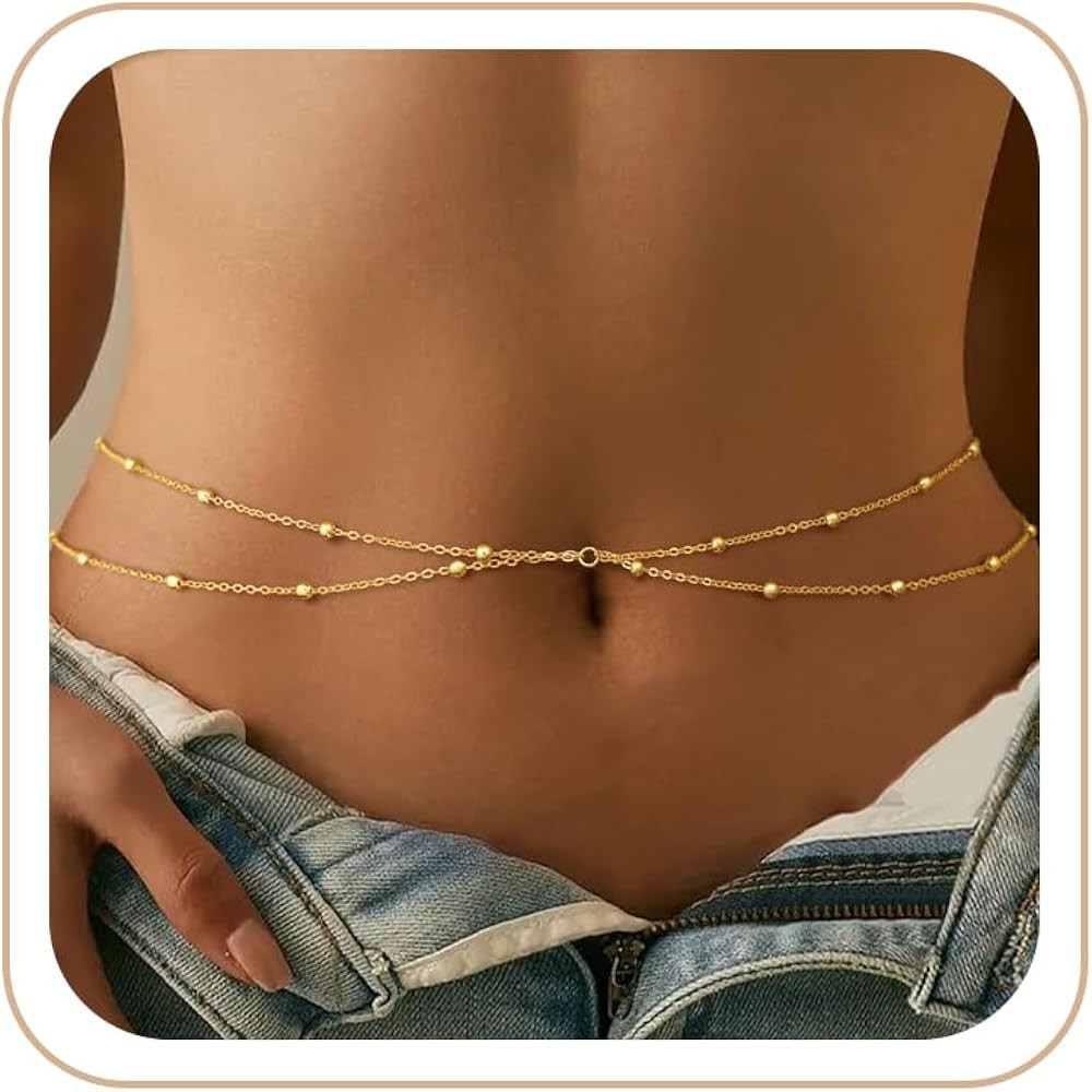 CHESKY Waist Beads for Women, Dainty 14k Gold Plated Waist Chain Beach Accessories Cute Belly Cha... | Amazon (US)