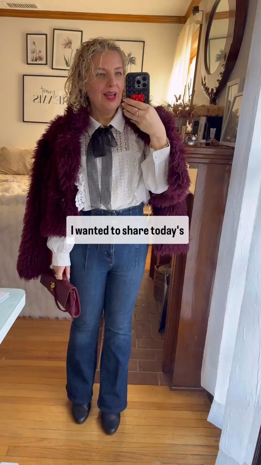 The perfect date night outfit. ✨ These flared jeans are so good—petite-friendly, and if you hem them, you still keep the flare! Linking my faves from Free People & Abercrombie.

Styled with the cutest bow-detailed top (under $50!), round-toe booties, and a burgundy bag + fur jacket combo that’s giving luxury without the price tag. (The bag is a Bottega Veneta Andiamo Clutch dupe!)

Would you wear this for a date night out? 💕 #DateNightOutfit #DateNight

#LTKMostLoved #LTKPetite #LTKWatchNow