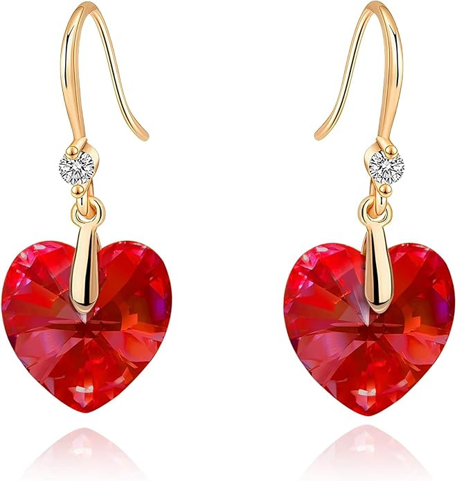 Austrian Crystal Heart Dangle Drop Earrings for Women 14K Gold Plated Hook Earring Hypoallergenic... | Amazon (US)
