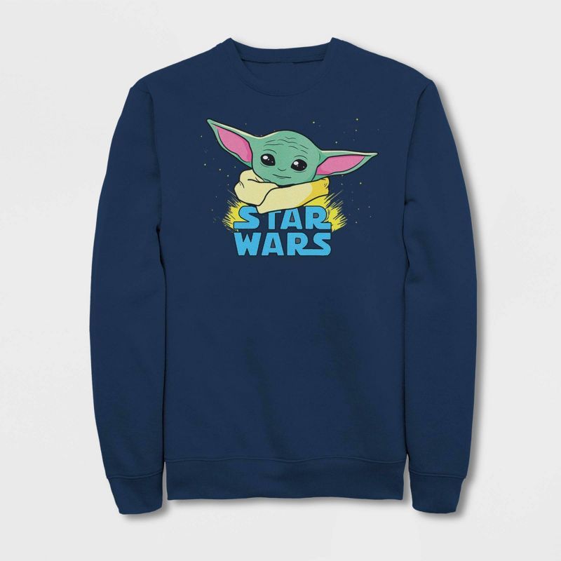 Women's Star Wars The Mandalorian The Child Pop Art Pullover Sweater (Juniors') - Navy | Target