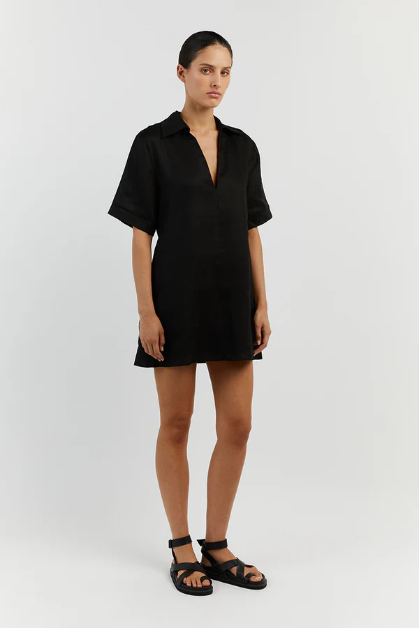 CANDICE BLACK LINEN SMOCK DRESS | DISSH