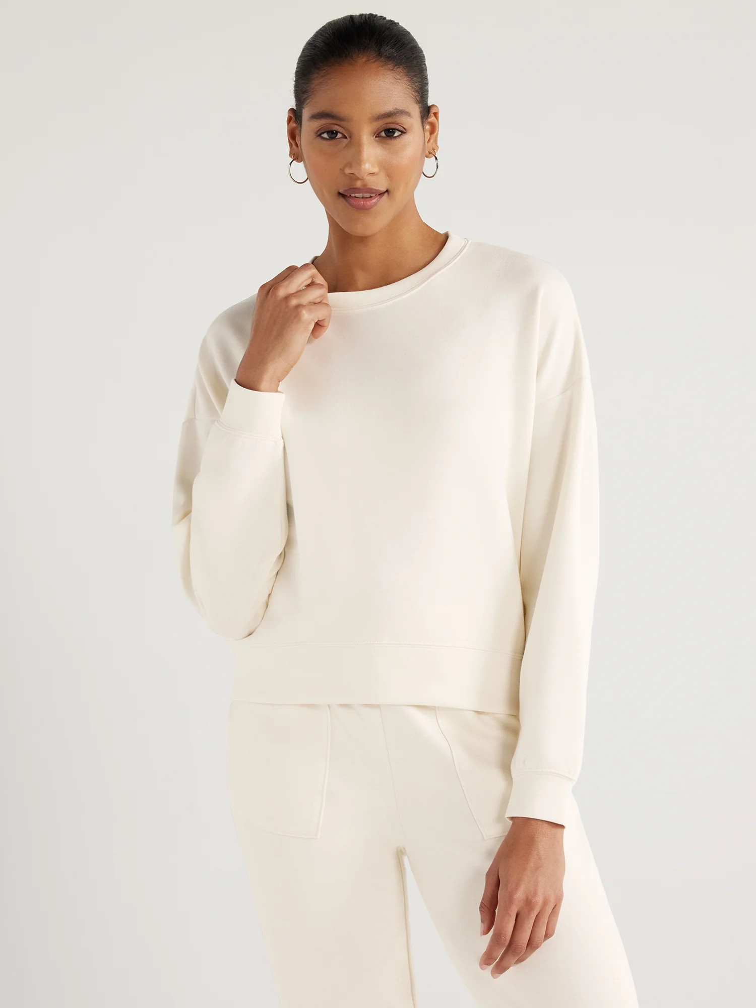 Scoop Women's Scuba Knit Cropped Sweatshirt with Drop Sleeves, Size XS-XXL | Walmart (US)