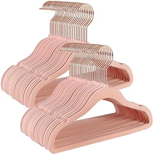 SONGMICS Baby Hangers Pack of 50, Children’s Hangers for Closet with Rose Gold Hooks, Premium Velvet | Amazon (US)