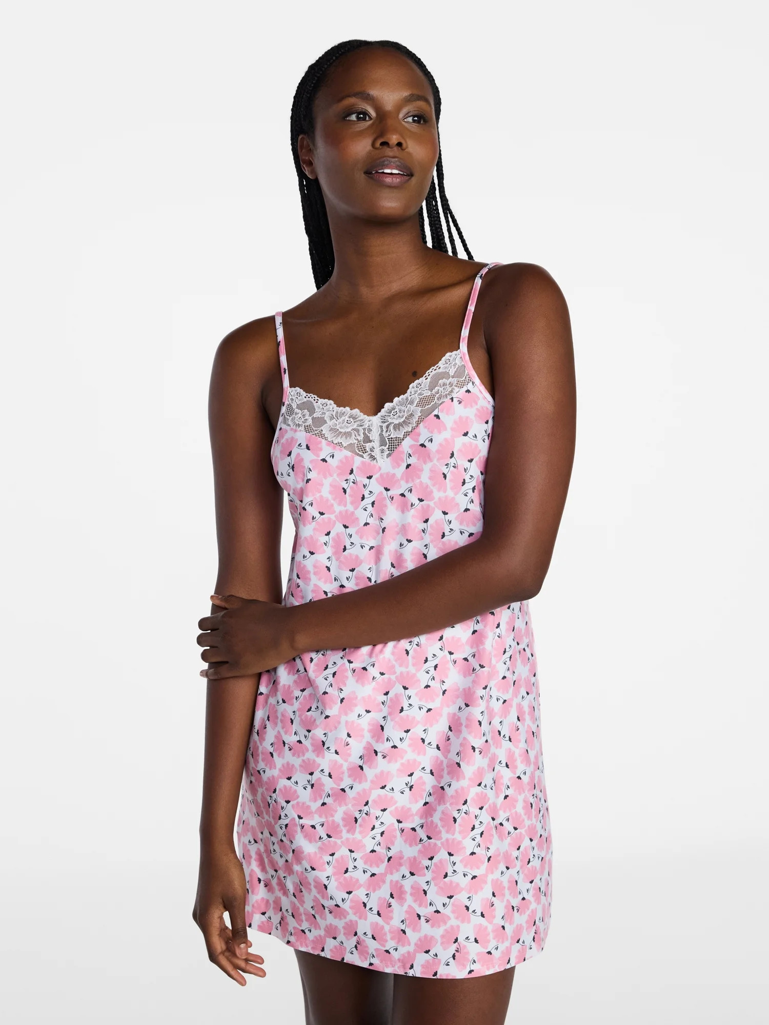 Joyspun Women’s Dreamy Soft Collection Lace Front Knit Chemise, Sizes XS to 3X | Walmart (US)