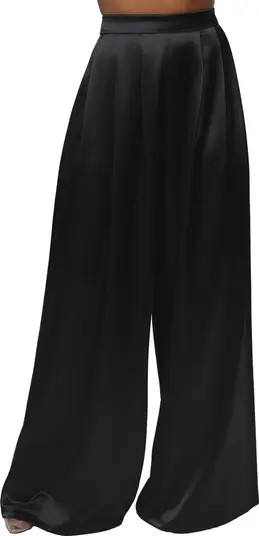Pleated Wide Leg Satin Pants | Nordstrom