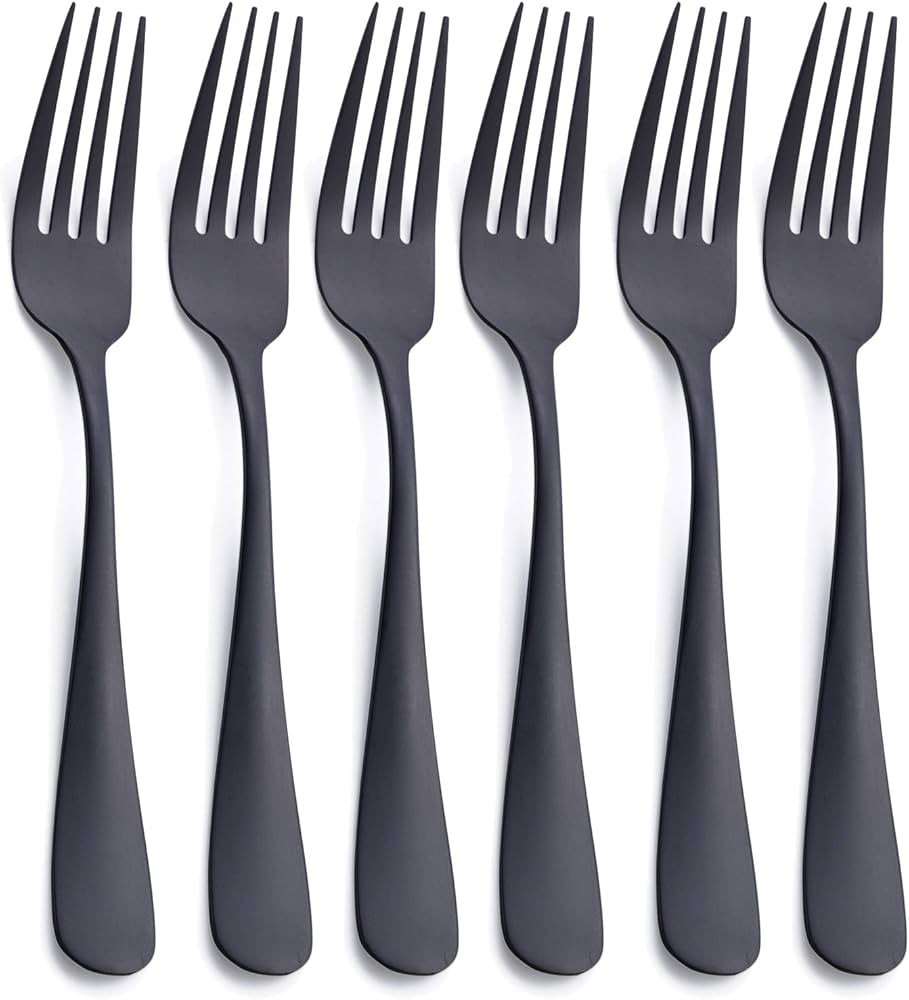 Matte Black Dinner Fork, GoGeiLi Stainless Steel Satin Finish 8.0-inch Silverware Flatware Fork S... | Amazon (US)