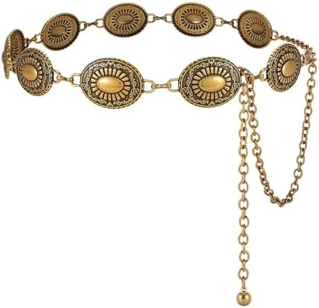 TRIWORKS Western Concho Belt for Women – Gold Chain Cowgirl Boho Belt for Dresses, Jeans & Coun... | Amazon (US)