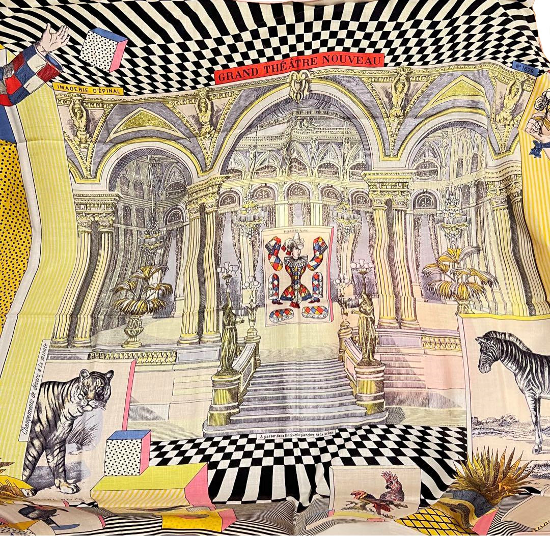 HERMES Carre140 Scarf GRAND THEATRE NOUVEAU Cashmere Silk Yellow Gianpaolo Pagni  | eBay | eBay US