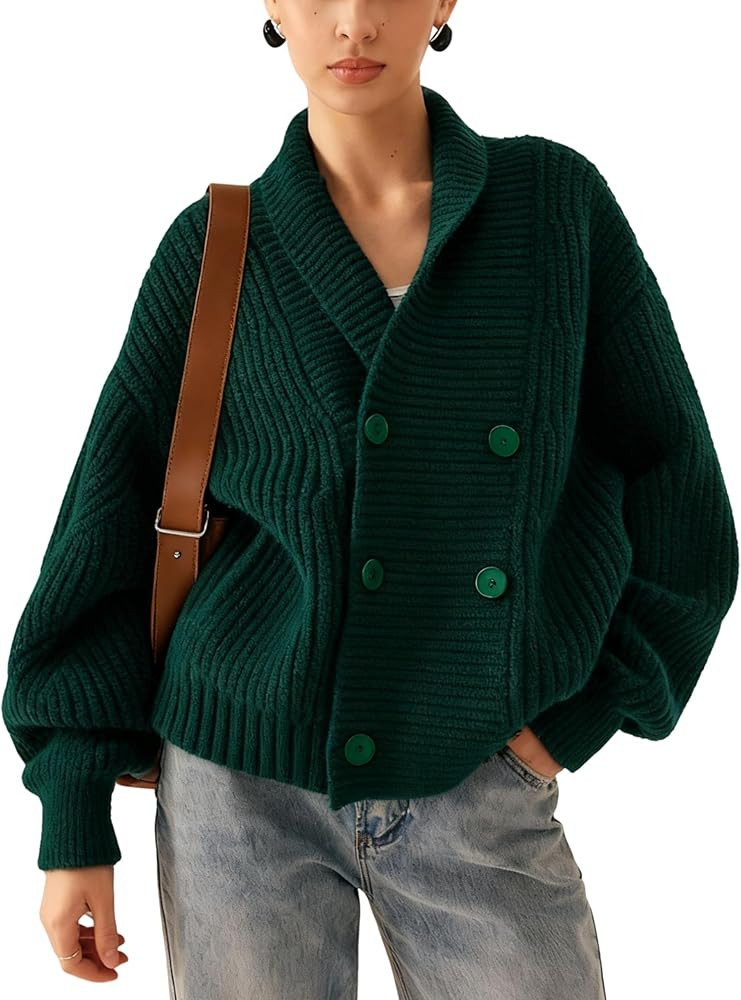 Xiaoxuemeng Womens Knitted Cardigan Sweater Button Down Shawl Collar Cardigan Jackets Chunky Ribb... | Amazon (US)