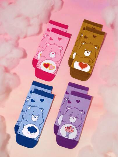 SHEIN X Care Bears 2 Pairs Of Heart & Bear Cartoon Pattern Mid-Calf Socks, Gifts For Lover | SHEIN