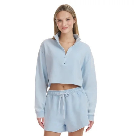 Mills by Millie Bobby Brown Women's Cropped Quarter-Zip Sweatshirt with Raw Edge, Sizes XXS-XXL | Walmart (US)