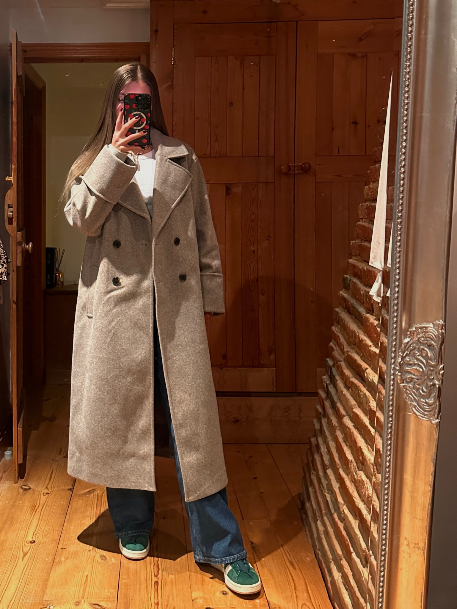 Casual outfit, John Lewis coat, long wool coat, autumn winter outfit, H&M jeans, high street style, green adidas campus trousers, cosy outfit 

#LTKstyletip #LTKuk #LTKautumn