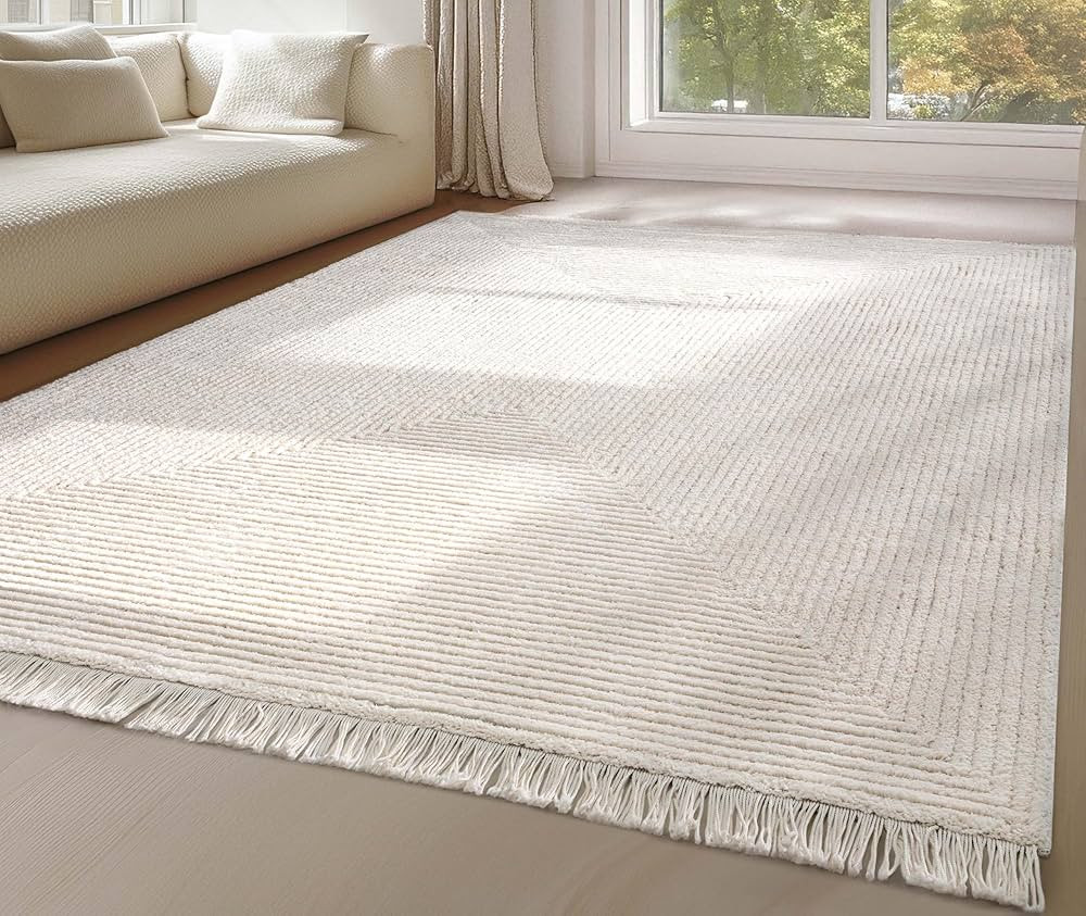 Well Woven Allie Ivory Squares Geometric Area Rug 8x10 (7'10" x 9'10") - Soft High-Low Texture fo... | Amazon (US)