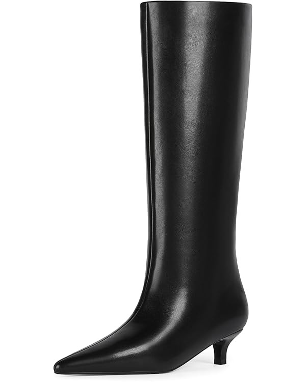 Knee High Boots Women Slip on Low Kitten Heel Tall Boots Pointed Toe Long Fall Boots for Women | Amazon (US)