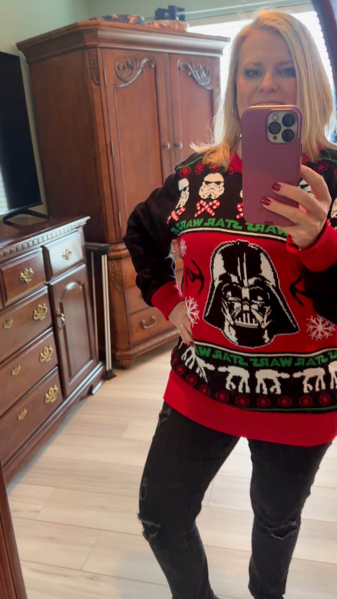 Not quite an ugly Christmas sweater… Especially, if you are a Star Wars fan, but it is the OOTD! Below are several items that are similar since this is actually vintage! 

Just how many Christmas sweaters/shirts do you have? Ugly or NOT??? I’m at around a dozen. Some are cuter than others. This one happens to be my son’s. I was in an Empire state of mind.

If you’d like to follow, maybe you’ll check out my linktr.ee/trinawelch  

#LTKSeasonal #LTKHoliday #LTKootd