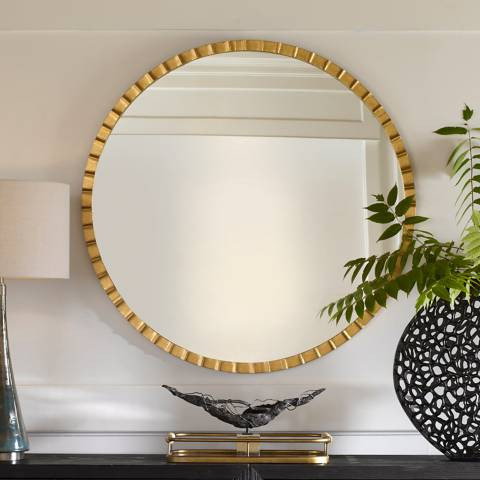 Metallic Gold Leaf 42" Round Oversized Wall Mirror - #308H1 | Lamps Plus | Lamps Plus