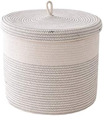 Tegance Woven Rope Basket with Lid - Cotton Rope Woven Baskets for Organizing, Large Laundry Bask... | Amazon (US)