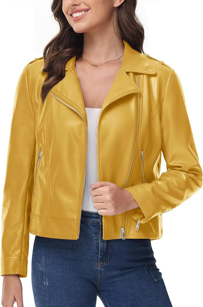 MAGCOMSEN Women's Leather Jacket Zipped Moto Jacket Lightweight Faux Leather Biker Jackets Fall A... | Amazon (US)