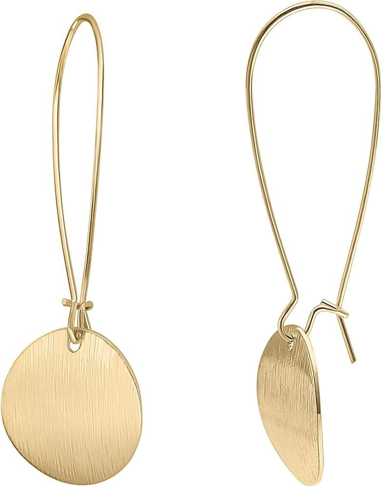 SOFYBJA Gold Dangling Earrings, Dainty Geometric Curved Hook, Lightweight Circle Hanging Drop, Fl... | Amazon (US)