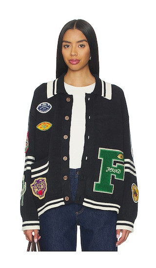 Varsity Patch Collared Cardigan in Vintage Black | Revolve Clothing (Global)