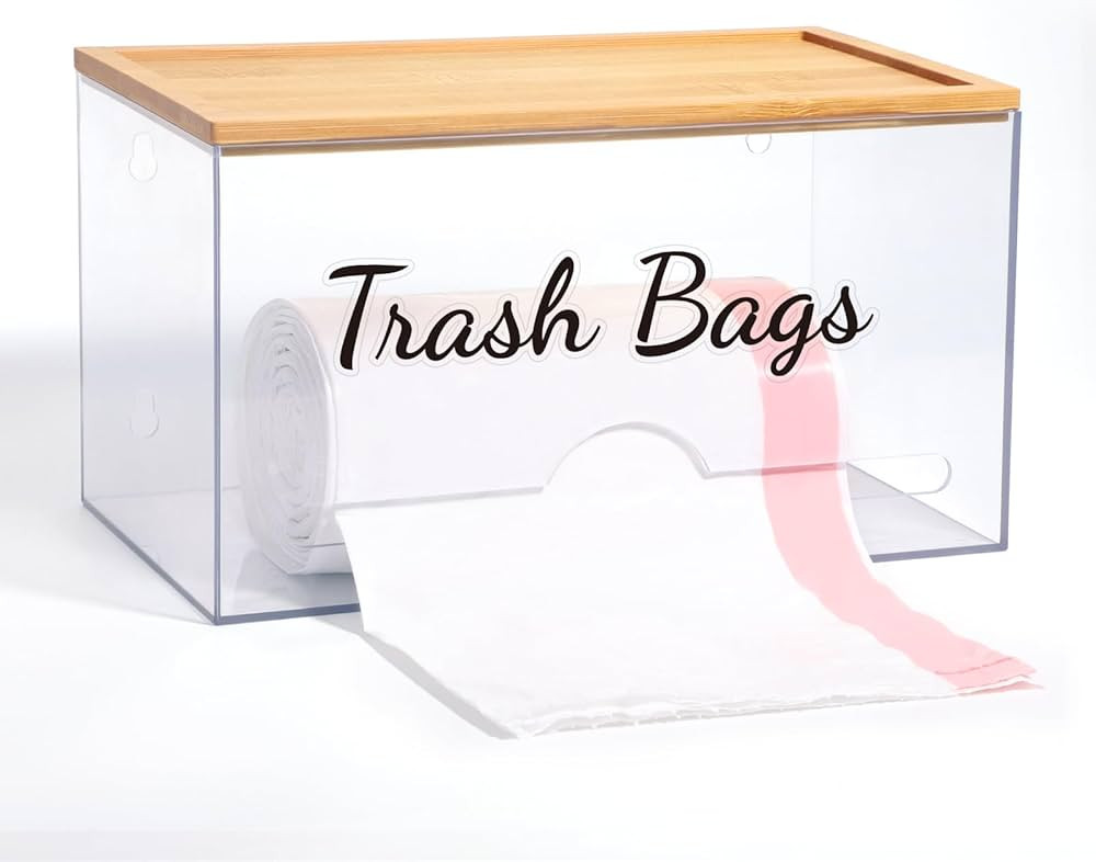 JYPS Trash Bag Holder Dispenser Organizer With Bamboo Lid, Wall Mounted, Garbage Bag Dispenser Ho... | Amazon (US)