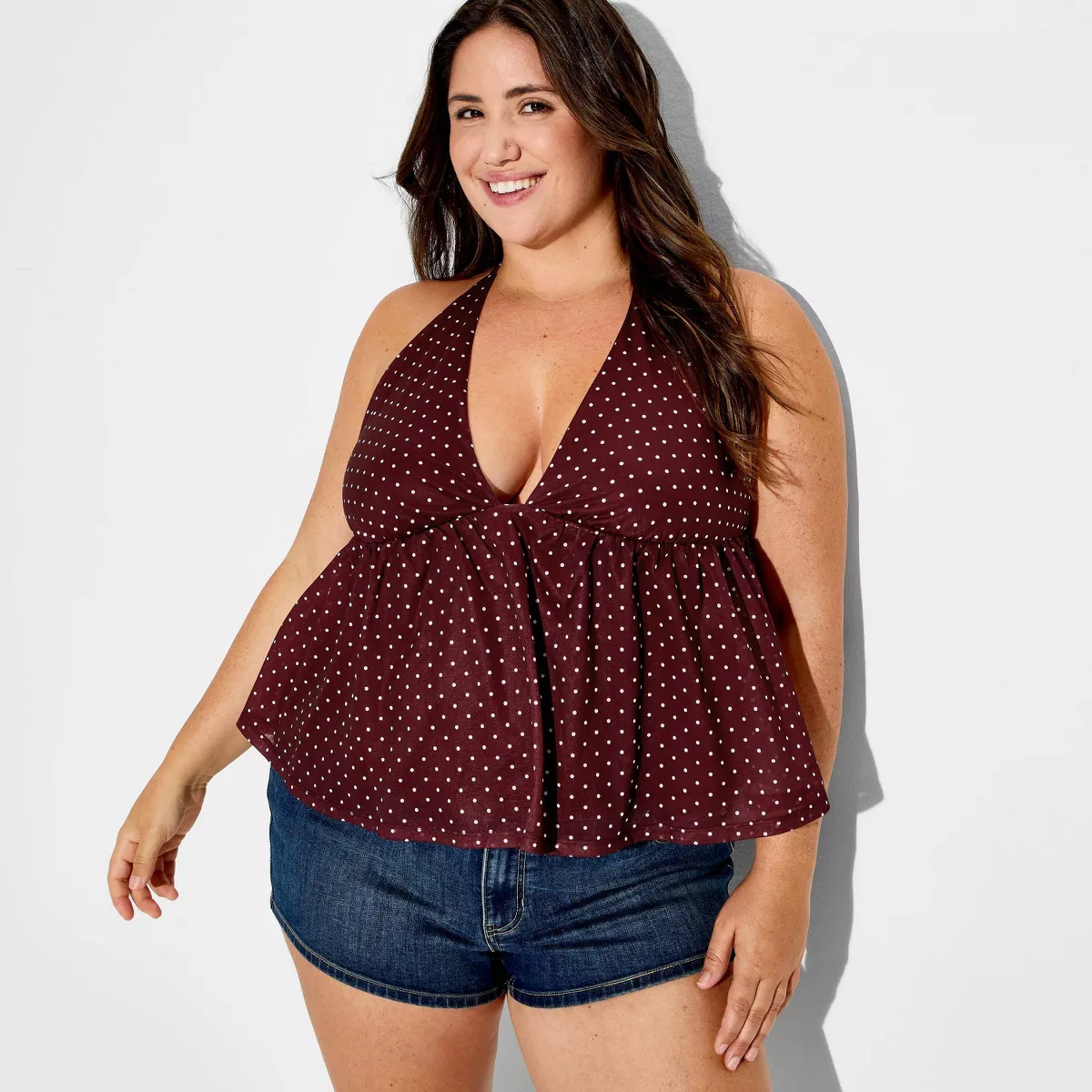 Women's Babydoll Halter Top - Wild Fable™ Maroon Polka Dots 4X | Target