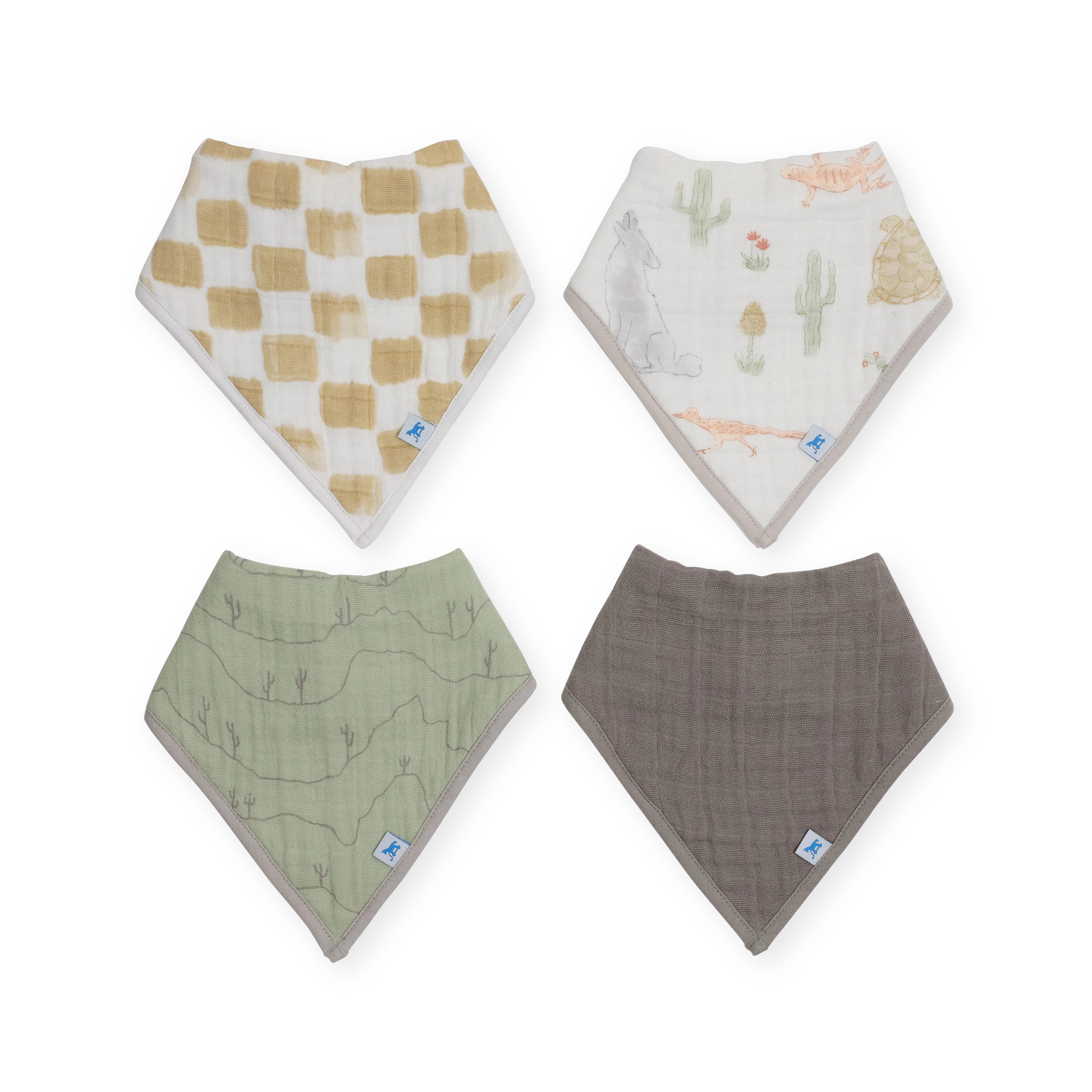 Cotton Muslin + Fleece Bandana Bib 4 Pack - Adobe Checker | Little Unicorn
