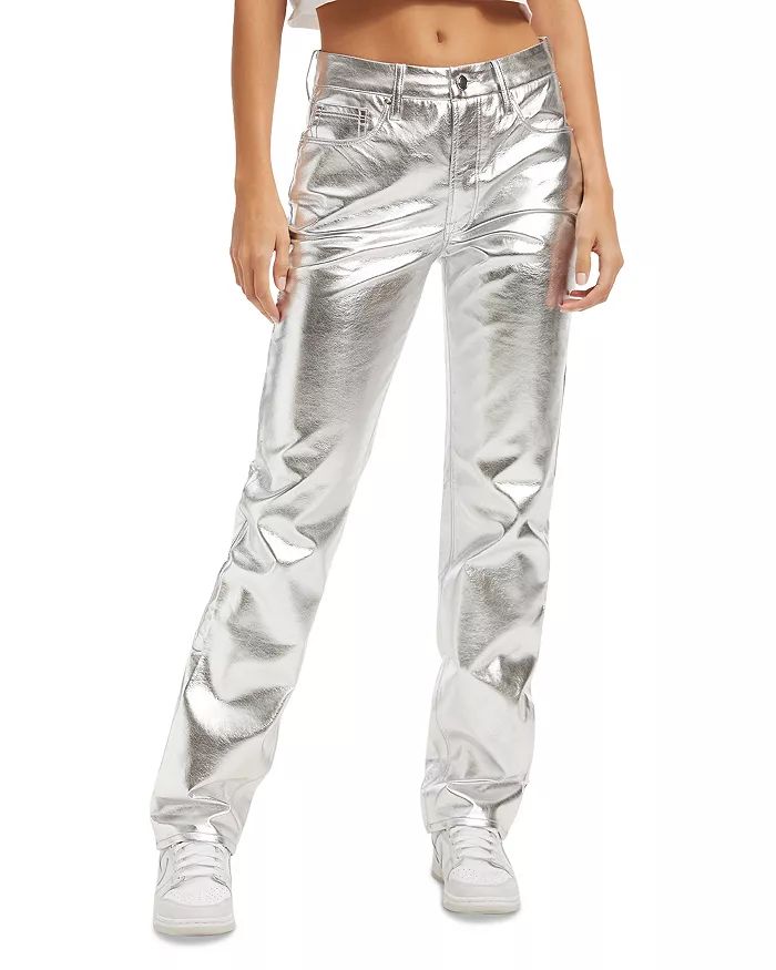 Good Icon High Rise Straight Faux Leather Jeans in Powder Purple Metallic | Bloomingdale's (US)