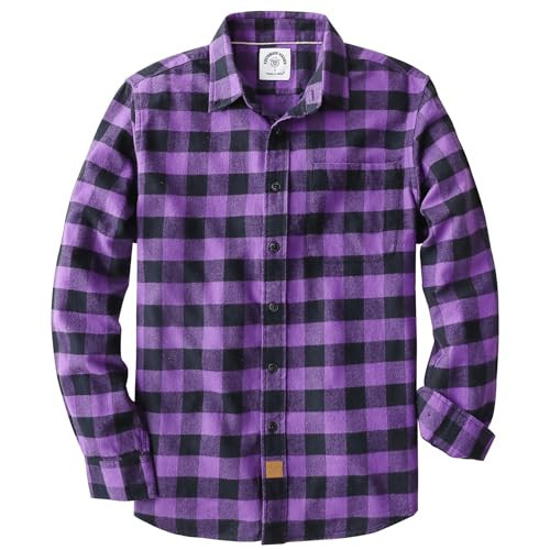 Dubinik® Flannel Shirt for Men 100% Cotton Mens Flannel Shirts Long Sleeve Plaid Soft Casual Button Down Shirt Men Purple Black | Amazon (US)