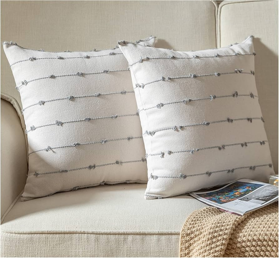Caflife Boho Throw Pillow Covers 18x18 inches Beige and Grey, Set of 2 Modern Farmhouse Decorativ... | Amazon (US)