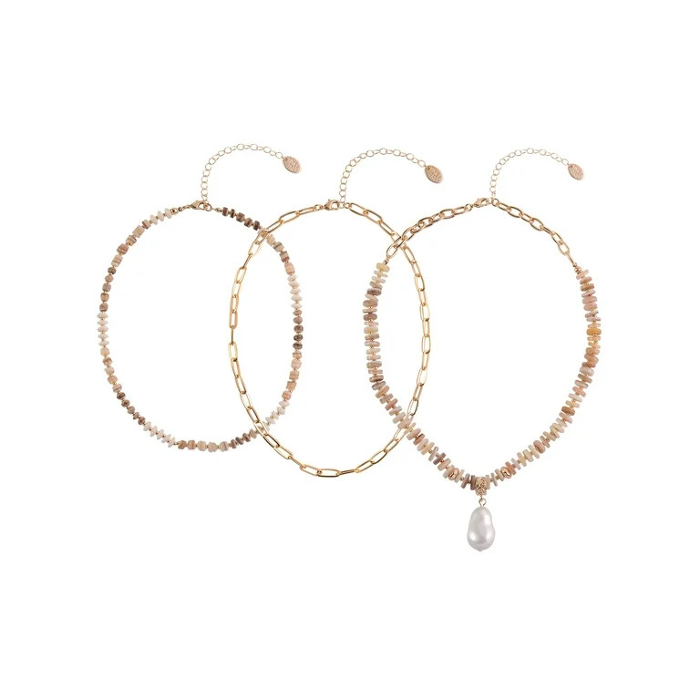 Time and Tru Adult Female Gold-Tone Metal Heishi Shell Beads, Oval Cable Chain, and Acrylic Beads... | Walmart (US)