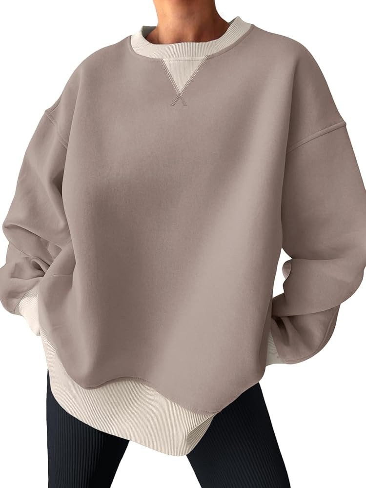 Trendy Queen Women's Oversized Color Block Fleeced Crewneck Sweatshirt | Amazon (US)