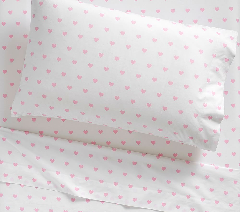 Organic Heart Sheet Set, Full, Pale Pink | Pottery Barn Kids