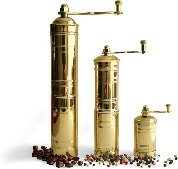 Set of Three Turkish Manual Coffee Grinders, Brass Coffee Mill with Handle, Fixed Top Pepper Grin... | Amazon (US)