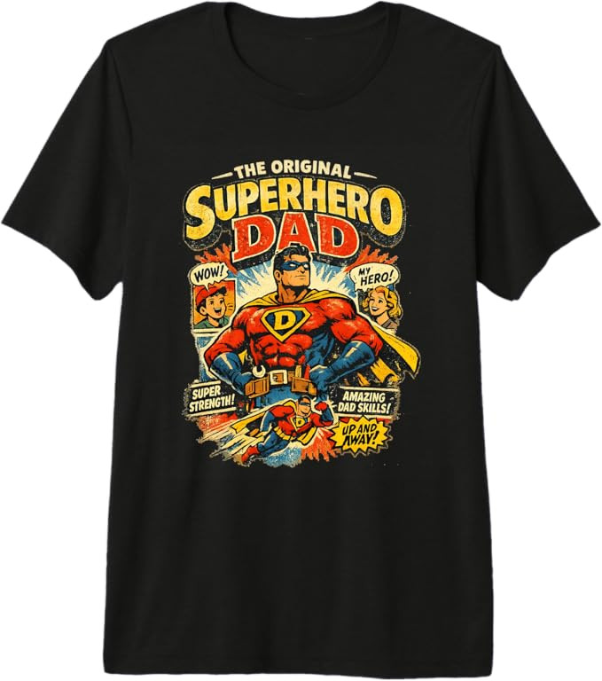Mens The Original Superhero Dad Vintage Comic Graphic Premium Tri-Blend T-Shirt | Amazon (US)
