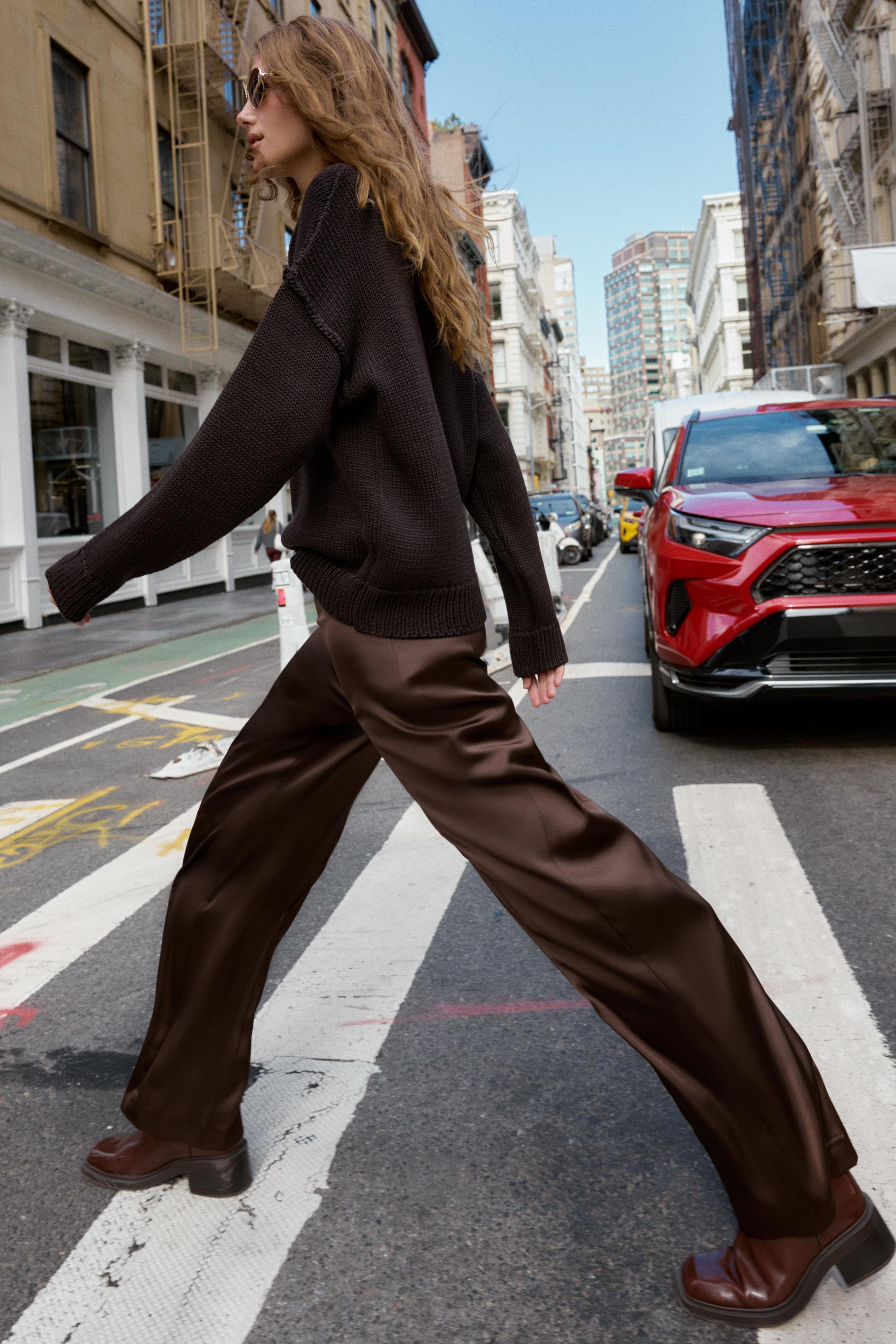 SATIN STRAIGHT LEG PANTS | Zara US