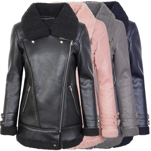 Designer Damen Winterjacke Pilotenjacke Kunstlederjacke warm Teddyfell NEU D-367 | eBay | eBay DE