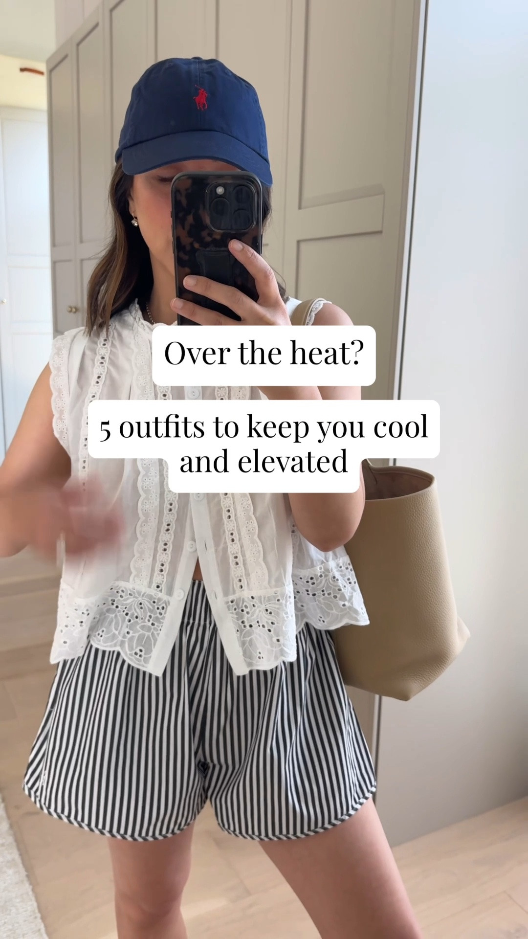 Hot weather outfit ideas. 

Look 1
Amazon top small
Recreation Habits shorts medium - run small
Polo Ralph Lauren hat
Beek sandals 5
The Row bag medium
Electric Picks earrings
Dorsey James necklace 15"

Look 2
Quince linen tank small
Aritzia skirt xs
Tkees sandals 5
J.Crew bucket bag
Le Specs sunglasses
Electric Picks earrings
Dorsey James necklace 15"

Look 3
Madewell tank small
AGOLDE Parker shorts 25 - size up
Tkees sandals 5
J.Crew tote
Celine sunglasses 
Dorsey James necklace 15"

Look 4
J.Crew linen dress petite 
Everlane cashmere sweater xs
Amazon jellies  - linking the Steve Madden ones 5
Dragon Diffusion Santa Croc small in navy
Ralph Lauren Polo hat
Dorsey James necklace 15"

Look 5
Varley tank xs
Varley Ollie shorts small
Tkees sandals 5
Hunting Season tote
Polo Ralph Lauren hat
AYR striped tee xs - old
Electric Picks earrings
Dorsey James necklace 15"

#LTKmomlife #LTKPetite